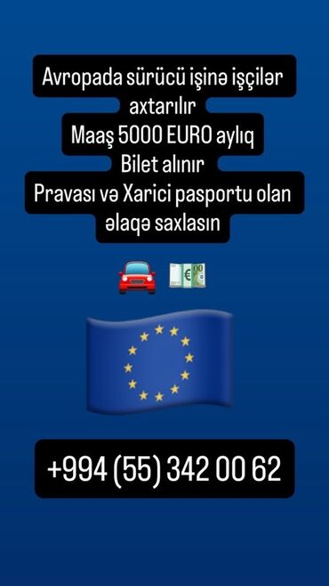 tap az iş elanları 2022: Avropada sürücü işi üçün işi - Vəzifə: Sürücü - İş yeri: Avropa