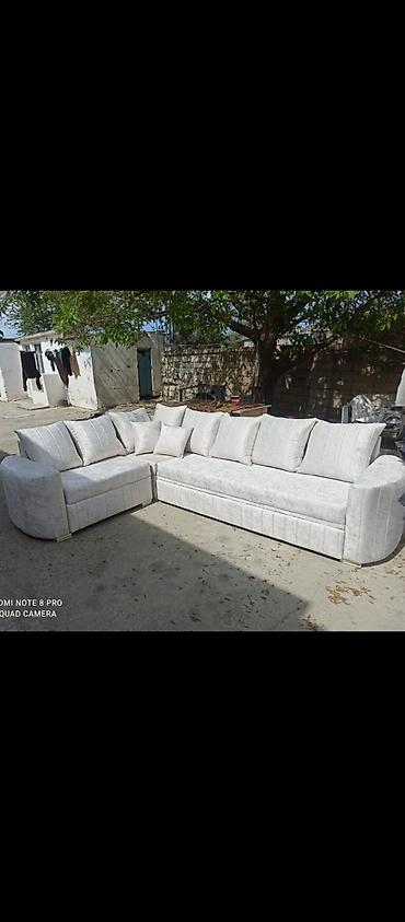 Divanlar: L formal dizaynlı L-şəkilli künc divan - Rəng: açıq boz/krem — 1