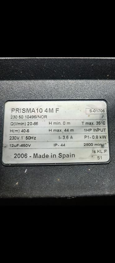 ev tortlari: ESPA PRISMA 10 4 MF su nasosu Texniki göstəricilər: - Güc: 0.8 kVt (1 — 1