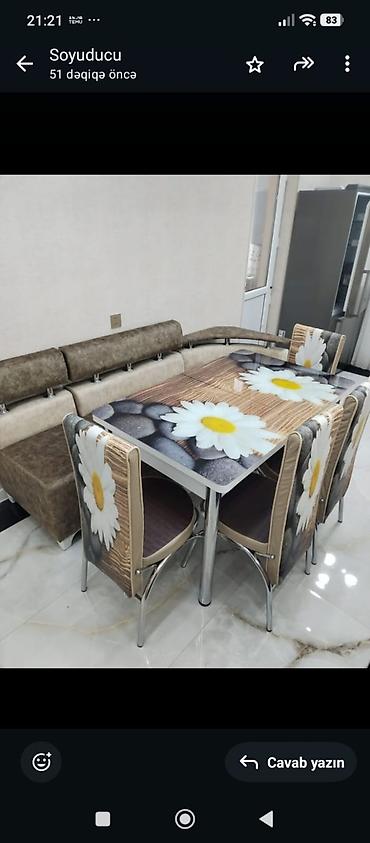 metbext stullari: Mətbəx üçün masa dəsti - Tərkib: 1 masa, 4 stul, L formalı yumşaq — 1