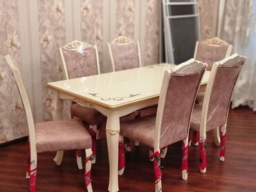 Masalar: Qonaq otağı üçün, Yeni, Açılan, Dördbucaq masa, 6 stul, Azərbaycan