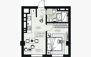 Продажа квартир: 1 комната, 32 м², Элитка, 9 этаж, ПСО (под самоотделку)