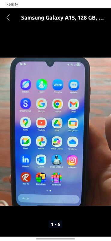 yaddaş diski: Samsung Galaxy A15, 128 GB, rəng - Göy