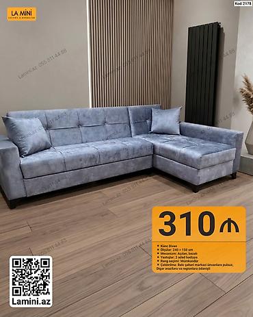 Ev üçün mebel: Künc Divan – Kod: 2178 - Ölçülər: 240 × 150 sm - Mexanizm: açılan — 1