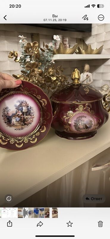 bənövşələr: Qızılı naxışlı bənövşəyi dekorativ porselen dəst - Klassik üslubda