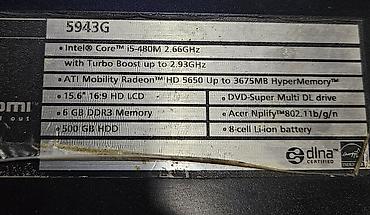 Acer: Acer Aspire 5943G noutbuk Texniki xüsusiyyətlər: - Prosessor: Intel — 1