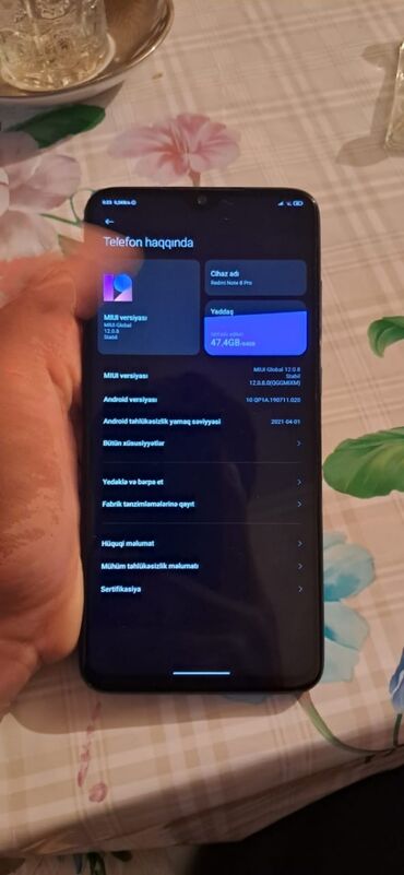 сенсорный экран на телефон fly: Xiaomi Redmi Note 8 Pro, 64 GB, rəng - Göy, 
 Zəmanət, Sensor, Barmaq izi