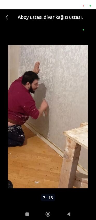 Plitə işləri: Divar kağızları ustası Aboy ustası cəld və gözəl iş görülür