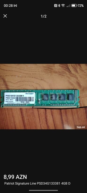 Sərt disklər (HDD): Operativ yaddaş (RAM) Patriot Memory, 4 GB, 1333 Mhz, DDR3, PC üçün, İşlənmiş
