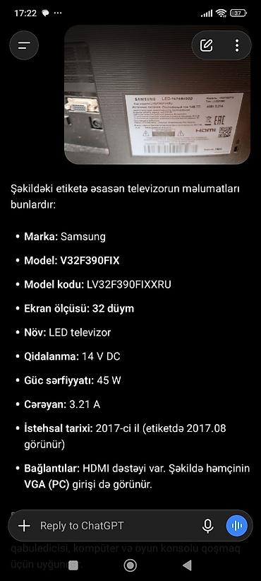 TV və video: Samsung 32" LED televizor – V32F390FIX (model kodu: LV32F390FIXXRU) - — 4