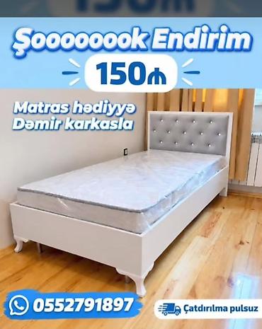 Tək nəfərlik çarpayı – modern dizaynlı, ağ rəngdə korpus və yumşaq