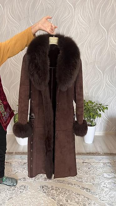 пальто дубленка женская: Женская дубленка-пальто из натуральной замши, шоколадного оттенка — 1