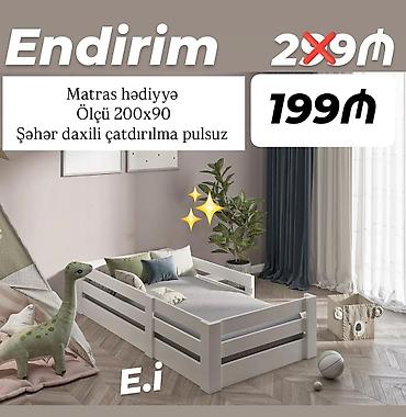 ucuz mebeller: Uşaq/Yeniyetmə çarpayısı – ağ rəng, müasir minimal dizayn. Yan — 1