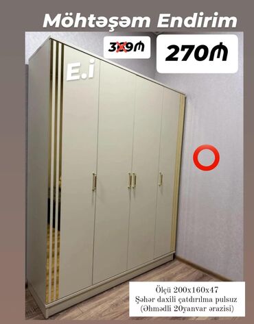 Masa və oturacaq dəstləri: Yeni, Açılan, 4 qapılı Qarderob, paltar dolabı