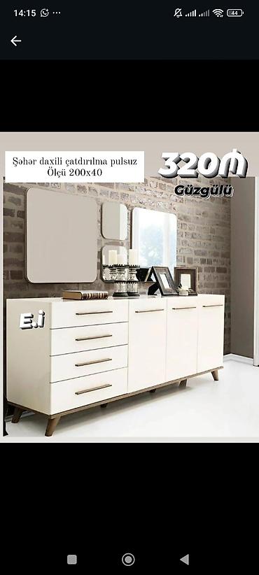 Komodlar: Güzgülü konsol/dolab dəsti - Ölçü: 200 x 40 - Rəng: ağ (taxta — 1