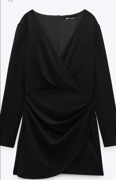plisana haljinica: Zara S (EU 36), bоја - Crna, Koktel, klub, Dugih rukava