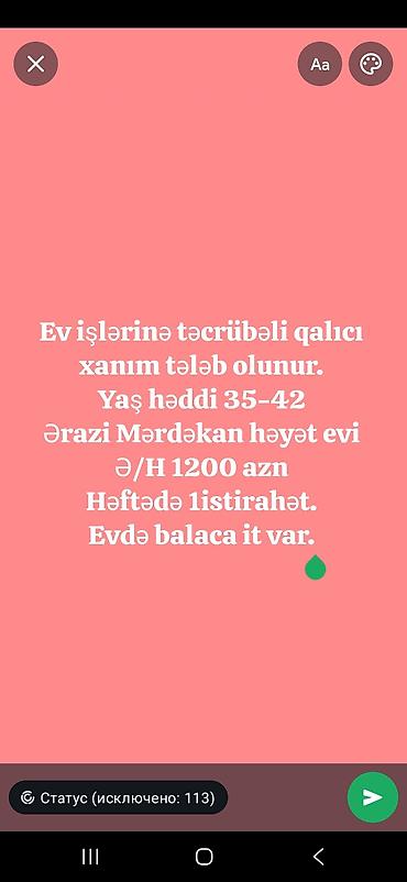 it manej: Mərdəkan bağ evində ev işləri üçün daimi işləyəcək təcrübəli xanım — 1