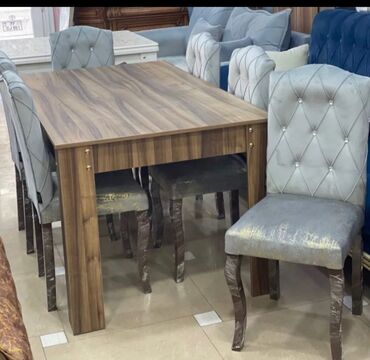 Masa və oturacaq dəstləri: Qonaq otağı üçün, Yeni, Açılmayan, Dördbucaq masa, 6 stul — 19