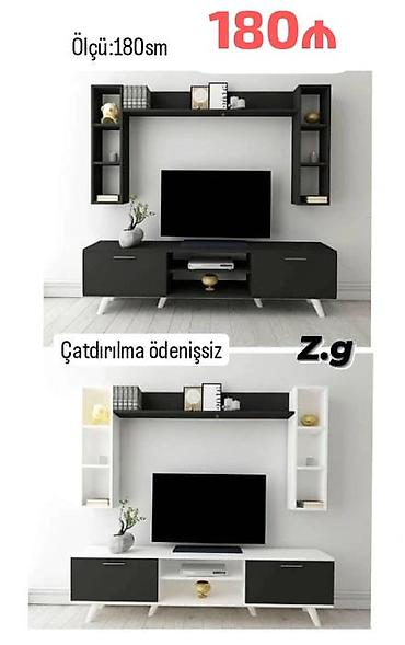 tv atdigi: TV stendi və asma rəflər dəsti - Ölçü: 180 sm - Rəng variantları — 1