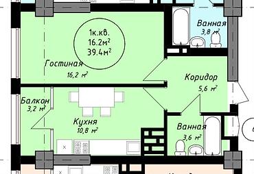 1 комната, 40 м², парк Фучика Элитка, 8 этаж, ПСО (под самоотделку)