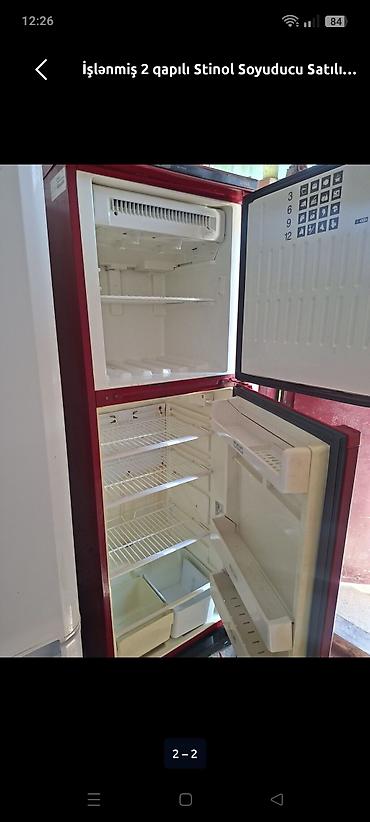 dispenser satilir: İşlənmiş 2 qapılı Stinol Soyuducu Satılır, rəng - Qırmızı, Dispenserli — 2