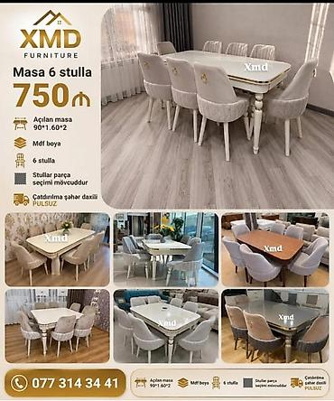 plastik stol stul qiymetleri: Masa və 6 stul dəsti – XMD Furniture - Açılan masa: 90×160×2 - MDF — 1