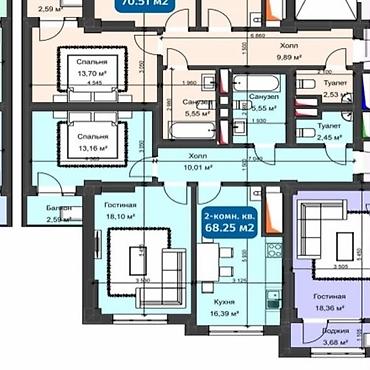 Продажа квартир: 2 комнаты, 68 м², Кок-Жар ж/м Элитка, 3 этаж, ПСО (под самоотделку) — 2