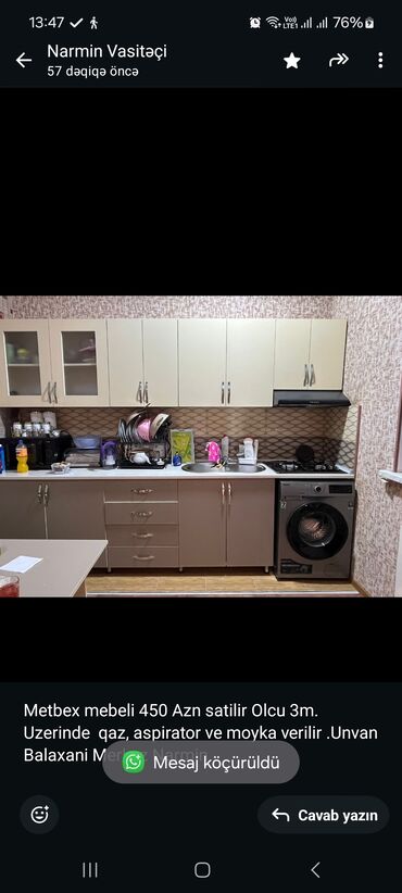 Mətbəx mebeli: Metbex mebeli 450 Azn satilir Olcu 3m. Uzerinde qaz, aspirator ve