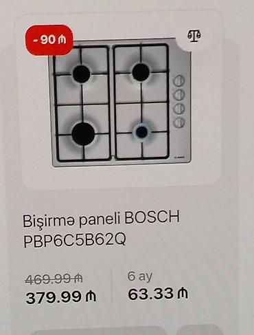balaca pec: Bosch qaz plitəsi – 60 sm, 4 gözlü, inox (paslanmaz polad) səth Əsas — 5