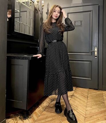 черное платье размер 38: Повседневное платье, Осень-весна, Шифон, M (EU 38)