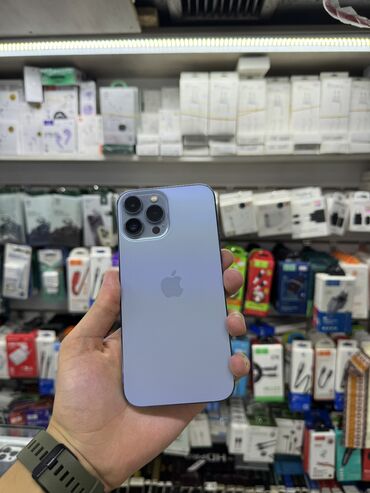 компьютер офисный: IPhone 13 Pro Max, Б/у, 256 ГБ, Голубой, Защитное стекло, Чехол, 84 %