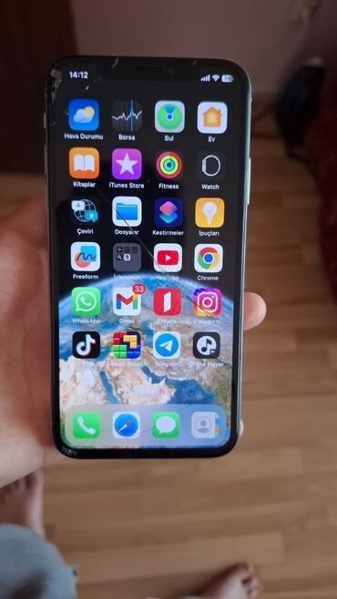 IPhone X, 64 GB, Gümüşü, Qırıq