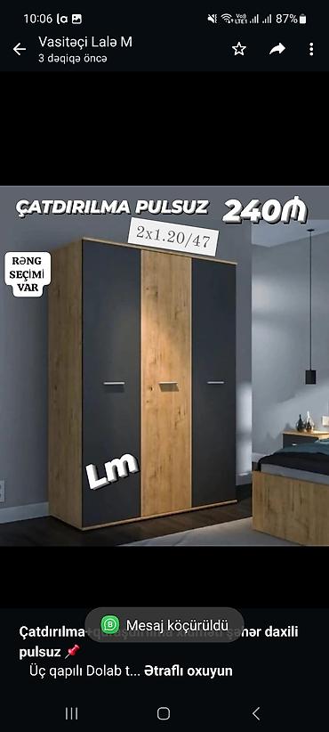 Мебель: *Çatdırılma+quraşdırılma xidməti şəhər daxili pulsuz* 📌 Üç qapılı — 1