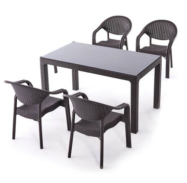 qabaq ustol: Новый, Прямоугольный стол, 4 стула, Раскладной, Со стульями, Пластик, Турция