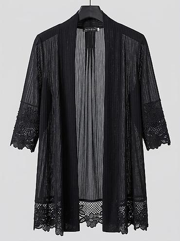 tek pencek: Qara krujeva detallı yüngül kimono/kardiqan - Rəng: qara - Dizayn — 1