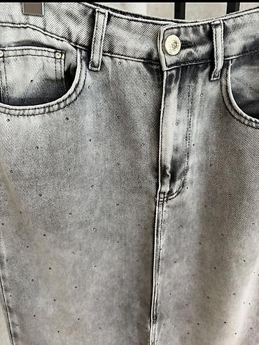 koja ətək: Boz rəngli denim midi ətək - Material: qalın denim (cotton qarışımı) — 3