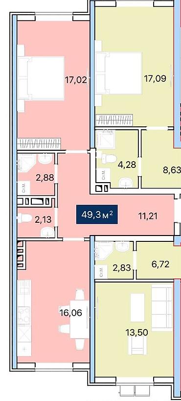 49: 1 комната, 49 м², Ошский рынок / базар Индивидуалка, 3 этаж, ПСО (под самоотделку) — 6