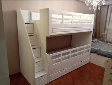 İkimərtəbəli uşaq çarpayıları: Oğlan və qız üçün, Yeni, Çarpayı, Matras ilə, Siyirməli, Laminat — 9