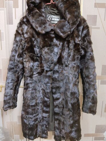 бриллианты с голубым: Шуба, Длинная модель, С капюшоном, M