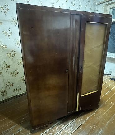 Paltar dolabları, qarderoblar: İki bölməli taxta paltar şkafı - Material: tam ağac (qəhvəyi rəngli) — 3