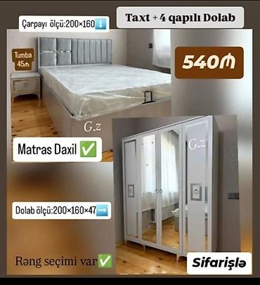 yatag dest: Yataq otağı dəsti: Taxt + 4 qapılı dolab - Taxt ölçüsü: 200×160 sm - — 1
