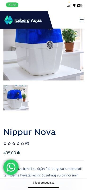 Aspiratorlar: Nippur Nova – içməli su üçün masaüstü filtrləmə qurğusu - 6 mərhələli