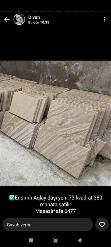 i̇sti aqlay: Aqlay daşı plitələri - Material: aqlay (təbii daş) - Rəng/nağıl: açıq