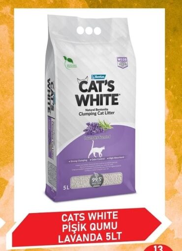 Heyvanlar üçün digər mallar: Cats white - Pişik qumu 5 kg Lavanda təravətli Orginal məhsul