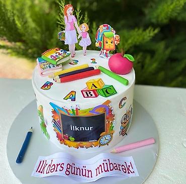 17 yas tort sekilleri: Məktəb mövzulu bəzəkli tortlar - Dizayn: “İlk dərs günü”, “Bilik günü — 1