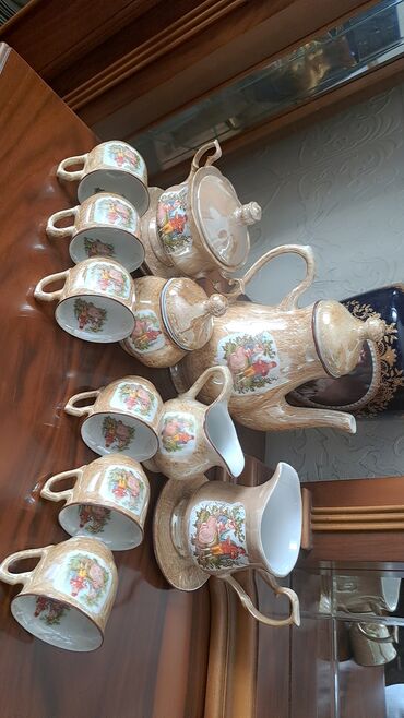 çay desti: Çay dəsti, rəng - Bej, Farfor