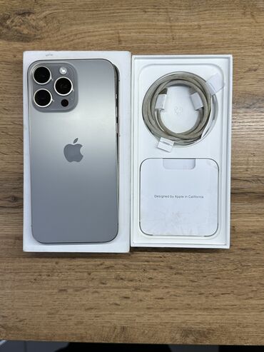 залог телефон: IPhone 15 Pro Max, Б/у, 256 ГБ, Natural Titanium, Чехол, Кабель, Защитное стекло, 85 %