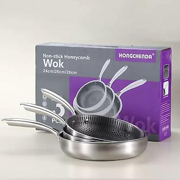 18 веши: Набор сковород-вок HONGCHENDA Non-stick Honeycomb - Комплектация: 3 — 1