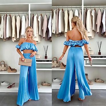 versace helanke: Dvodelni ženski komplet – plisirane široke pantalone i crop top sa — 2