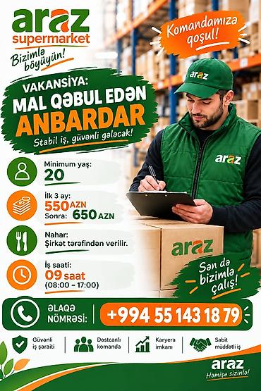 16 yas ucun is: Anbardar tələb olunur, İstənilən yaş, Təcrübəsiz, Aylıq ödəniş — 1